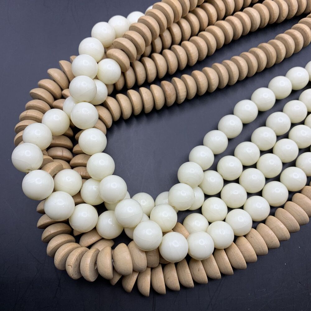 Chunky Multi Strand Beaded Collar Necklace Dramatic Bold Wooden Plastic Vintage